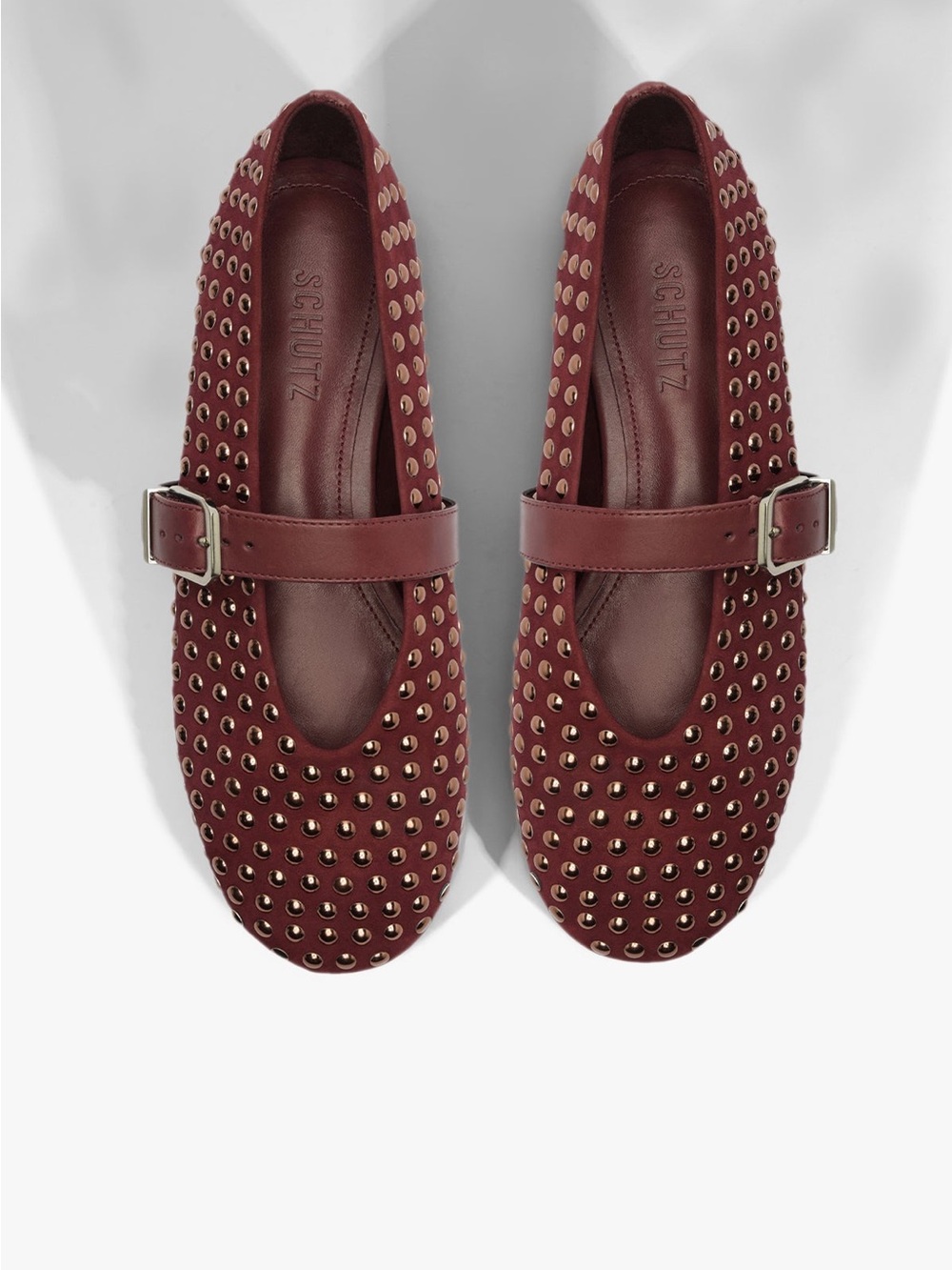 NWT Schutz Eiza Shine Red Studded Leather Mary Jane Flats Size 7